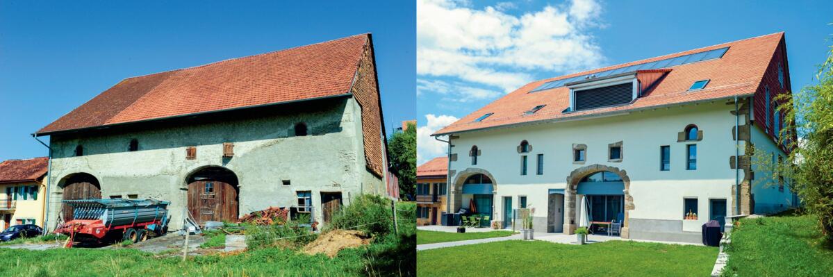 L&#x2019;ancien b&#xE2;timent (&#xE0; gauche) a &#xE9;t&#xE9; r&#xE9;nov&#xE9; et des panneaux solaires sont int&#xE9;gr&#xE9;s dans la toiture (&#xE0;...