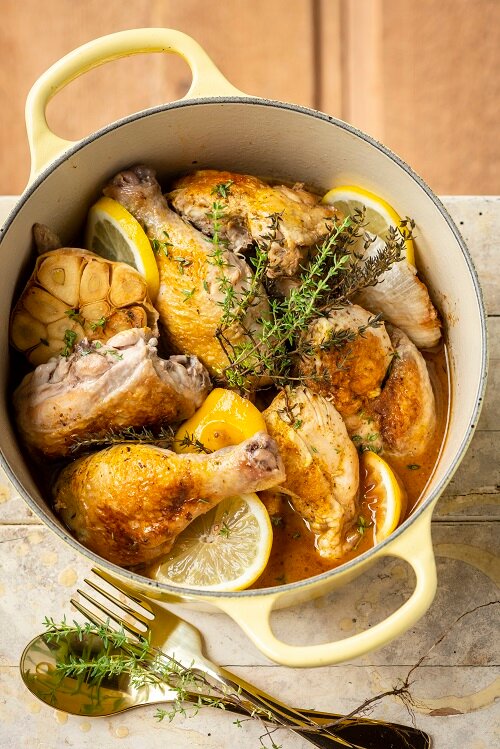 Coq braisé au miel et au citron