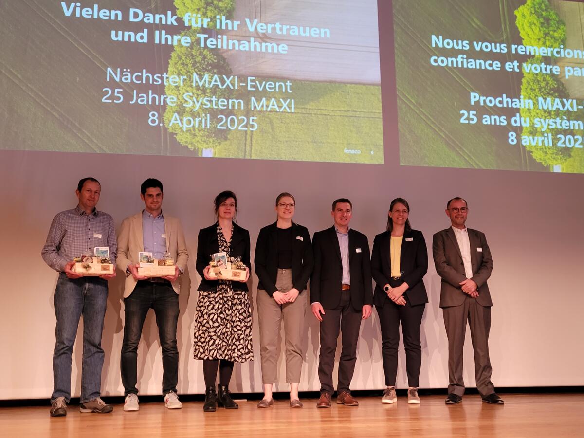 Die Redner des MAXI-Event 2024 waren (von links) Martin Häberli (BFH-HAFL), Martin Feitknecht (Leiter Departement Pflanzenbau fenaco), Aude Jarabo (agro...