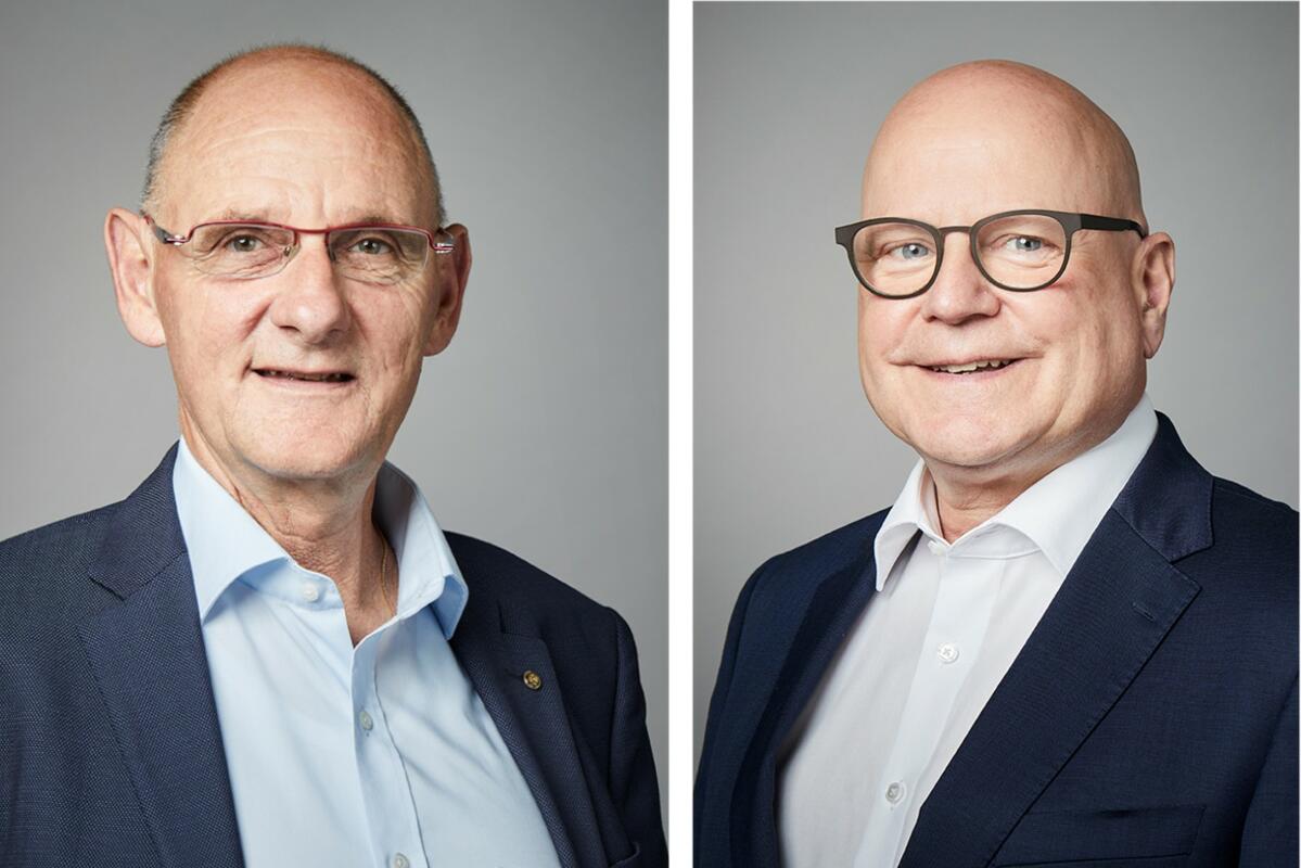 Josef Sommer (links), Leiter der Division LANDI und der Region Ostschweiz und Daniel Zurlinden, Leiter der Division Finanzen/Dienste, gehen in den Ruhes...