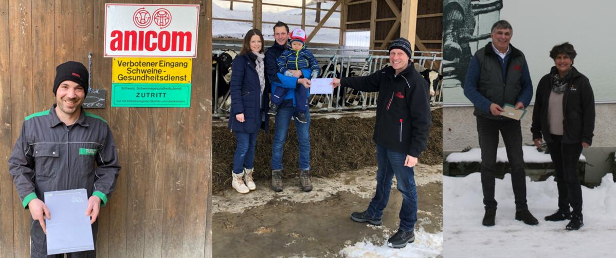 Les heureux gagnants d'un bon: d.g.à.d. Samuel Messer, Zauggenried; Familie Schenkel, Bergdietikon; Otto et Claudia Wartmann, Amlikon-Bissegg
