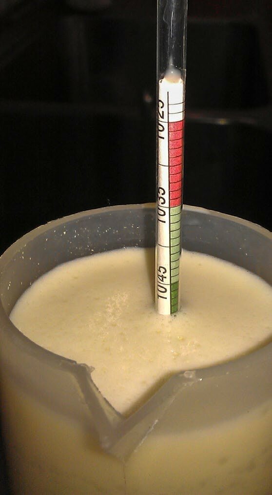 Le colostromètre indique à l’aide d’une échelle de couleur si la qualité du colostrum est bonne ( couleur verte ) ou moins bonne ( couleur rouge ).