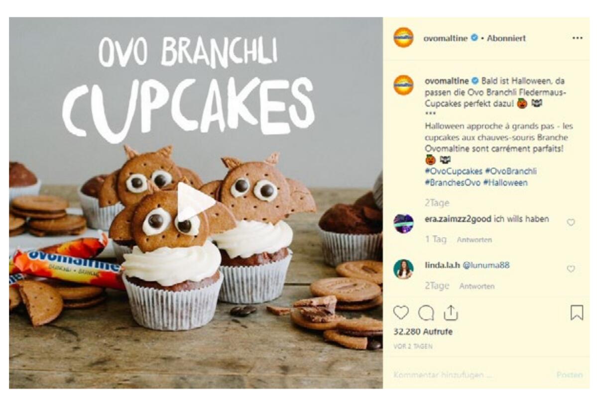 Beliebtes Themenfeld von Ovomaltine: die Rezept-Videos auf Instagram. Die Interessen von Nutzer und Unternehmen sind optimal vereint.