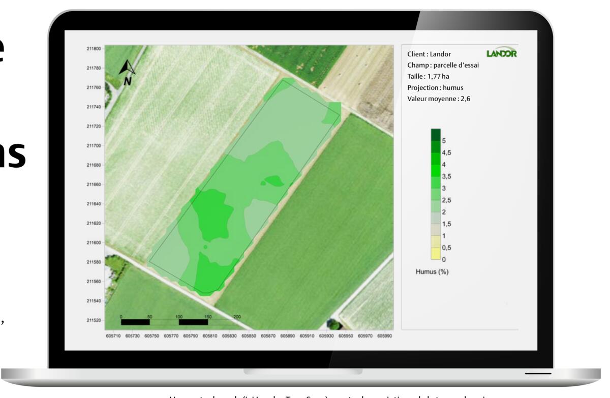 Une carte des sols (ici Landor TerraScan) montre les variations de la teneur humique.
